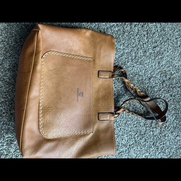 faux leather tote bag with braided straps. - Picture 1 of 6